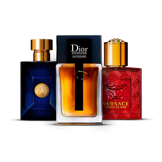 Combination of 3 men's perfumes – Versace Dylan Blue, Dior Homme Intense and Versace Eros Flame [100 ml each]